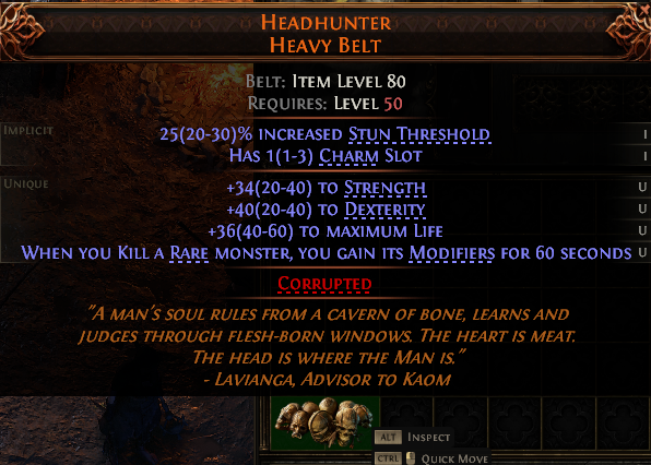 MMOJUGG Path of Exile 2 HEADHUNTER HEAVY BELT#1144682 Buying Page Display
