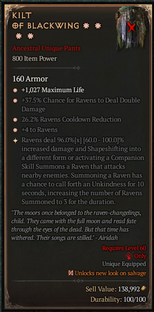 MMOJUGG Diablo 4 KILT OF BLACKWING#1165681 Buying Page Display